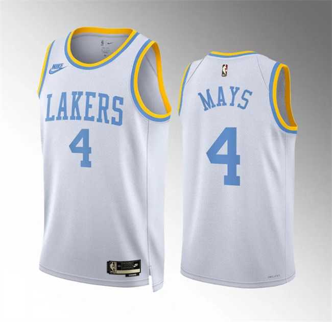Men's Los Angeles Lakers #4 Skylar Mays White Classic Edition Stitched Basketball Jersey Dzhi